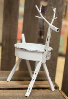 White Distressed Deer Candle Holder Small 