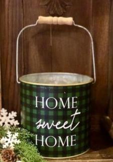 Green Plaid Home Sweet Home Bucket 