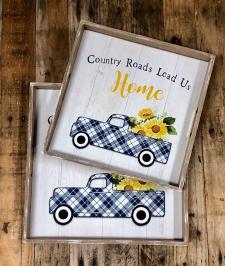 Country Roads Blue Plaid Trays (set of 2)