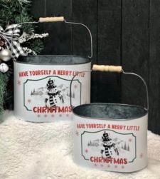 Have Yourself Merry Christmas Snowman Oval Buckets (set of 2