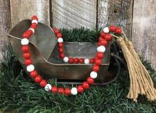 Red and White Wood Bead Strand 