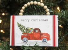Merry Christmas Red Truck Bead Ornament 