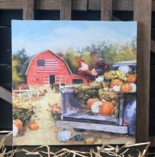 Flag Barn / Pumpkin Truck Canvas Picture 