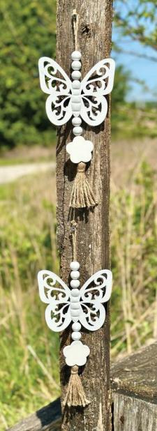 White Distressed Butterfly Bead Hangers (Set of 2)