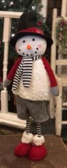 Black Hat Stripe Scarf Standing Snowman 