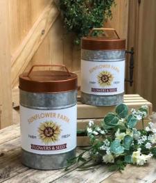 Copper Band Sunflower Canisters With Lid (Set of 2)