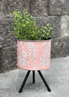 Pink Floral Planter On Stand 