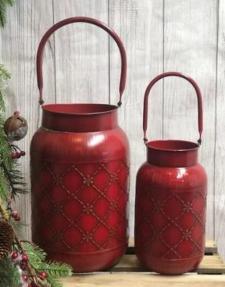 Red  Snowflake Pattern Milk Cans (Set of 2)