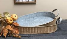 Tan Embossed Weave Accent Trays (Set of 2)