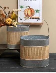 Tan Weave Accent Oval Buckets (Set of 2)