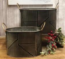 Black/Gold Accent Oval Buckets (Set of 2)