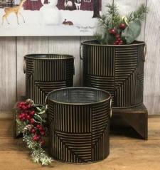 Black/Gold Accent Bucket (Set of 3)