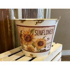 Cream Distressed Sunflower Bucket Lg 
