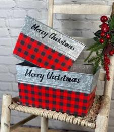 Red/Black Buffalo Merry Christmas Rectangle Containers (set 