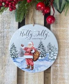 Holly Jolly Santa Ornament 