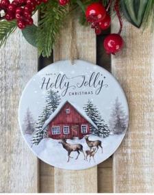 Holly Jolly Barn Ornament 