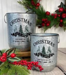 Christmas Cut & Carry Metal Buckets with Ring Handles (set o