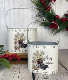 Merry Christmas Boot/Lantern Buckets (set of 2)