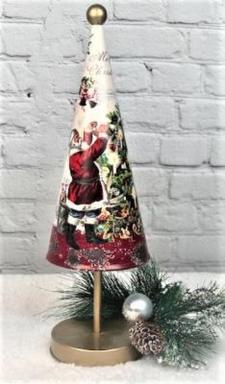 Vintage Santa Metal Cone Tree 
