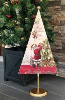 Vintage Santa Metal Flat Tree 