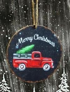 Merry Christmas Truck Round Ornament 