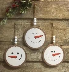 Snowman Face Round Ornaments (Set of 3)