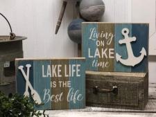 Living On Lake Time /Lake Life Block Signs (Set of 2)