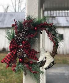 Red/Black Buffalo Check Wreath with Skates 