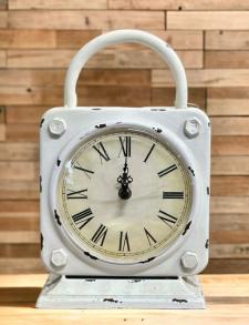 Cream Distressed Clock With Handle 