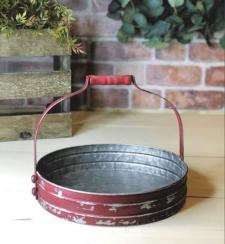 Red Distressed Metal Tray with Handle 