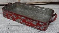 Red Distressed Rectangle Metal Tray Small 