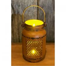 Orange Distressed LED Mason Jar Light Small 