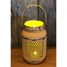 Yellow Distressed LED Mason Jar Light Small 