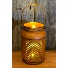 Orange Distressed LED Mason Jar Light Large 