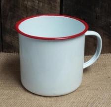 Red Rim Enamelware Soup Mug  