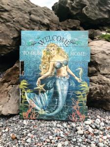 Blonde Mermaid Wood Sign 