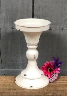 Distressed White Candle Holder Large .