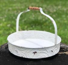 White Distressed Metal Tray with Handle .