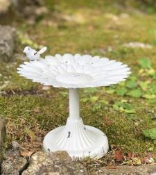 White Distressed Mini Bird Bath 