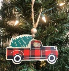 Red Check Truck Ornament .