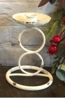 White Distressed Ring Tower Taper Holder 