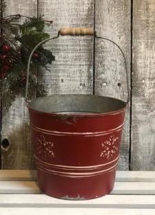 Red Distressed Bucket with Snowflakes  .