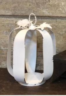 White Distressed Metal Pumpkin Lantern Large 