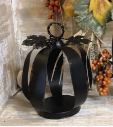 Brown Distressed Metal Pumpkin Lantern Small 