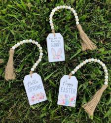 Spring Bunny Tags w/Beads (set of 3)