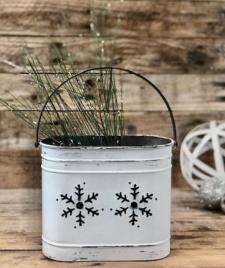 White Distressed Snowflake Laser Cut Bucket 