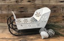 White Distressed Snowflake Laser Cut Sled 