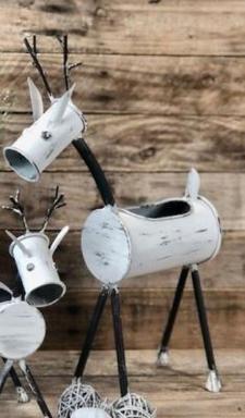 White Distressed Metal Reindeer - Large 