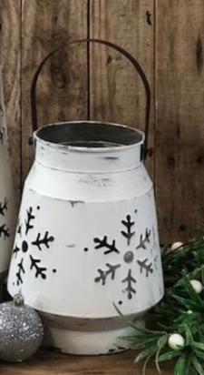 White Distressed Snowflake Laser Cut Lantern Small 