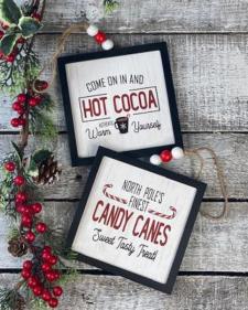 Hot Cocoa/Candy Canes Black Frame Ornaments (2 Assorted)